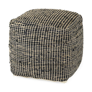Mercana Aalia Handcrafted Pouf – Versatile Textured Accent for Contemporary and Global-Inspired Spaces Gray Leather & Jute 69561