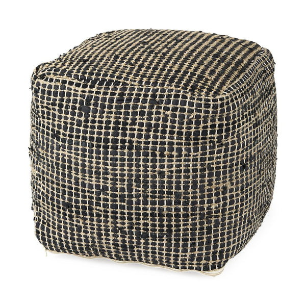 Mercana Aalia Handcrafted Pouf – Versatile Textured Accent for Contemporary and Global-Inspired Spaces Gray Leather & Jute 69561