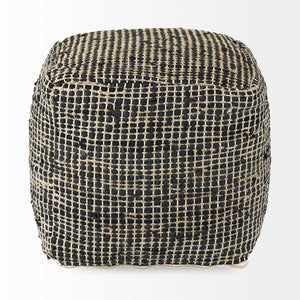 Mercana Aalia Handcrafted Pouf – Versatile Textured Accent for Contemporary and Global-Inspired Spaces Gray Leather & Jute 69561