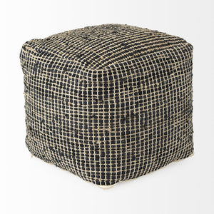 Mercana Aalia Handcrafted Pouf – Versatile Textured Accent for Contemporary and Global-Inspired Spaces Gray Leather & Jute 69561
