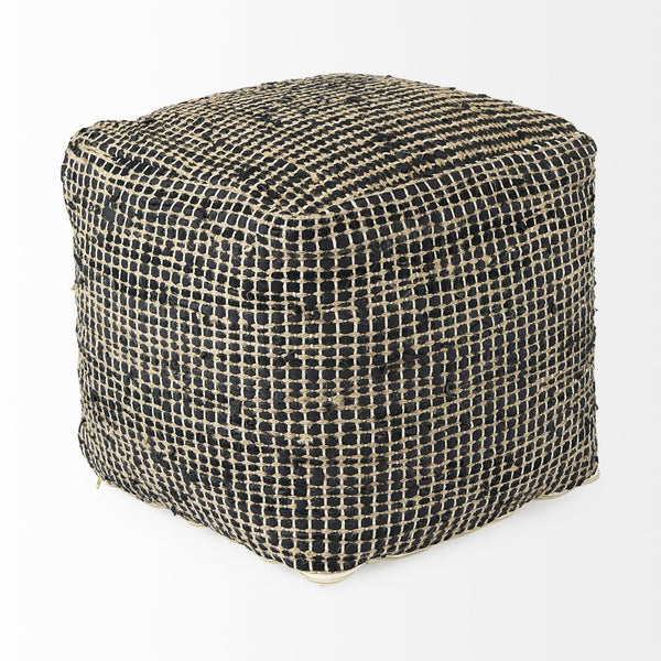 Mercana Aalia Handcrafted Pouf – Versatile Textured Accent for Contemporary and Global-Inspired Spaces Gray Leather & Jute 69561