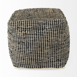 Mercana Aalia Handcrafted Pouf – Versatile Textured Accent for Contemporary and Global-Inspired Spaces Gray Leather & Jute 69561