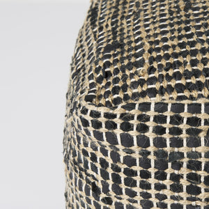 Mercana Aalia Handcrafted Pouf – Versatile Textured Accent for Contemporary and Global-Inspired Spaces Gray Leather & Jute 69561