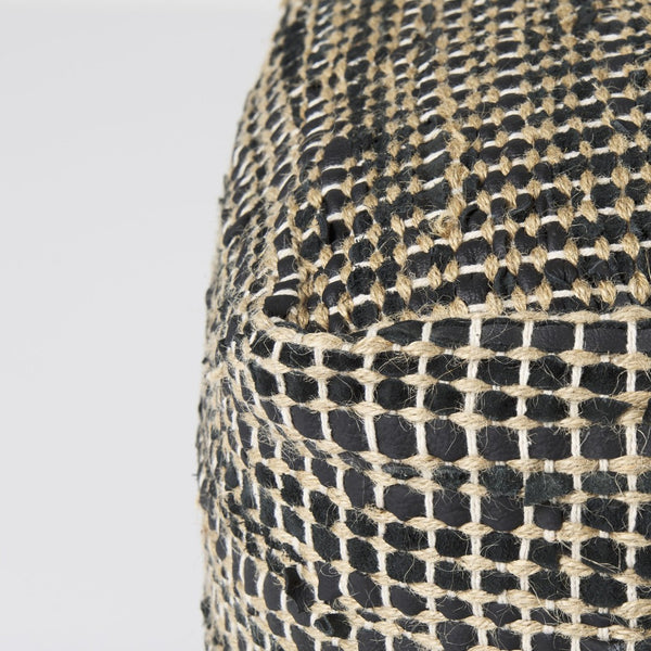 Mercana Aalia Handcrafted Pouf – Versatile Textured Accent for Contemporary and Global-Inspired Spaces Gray Leather & Jute 69561