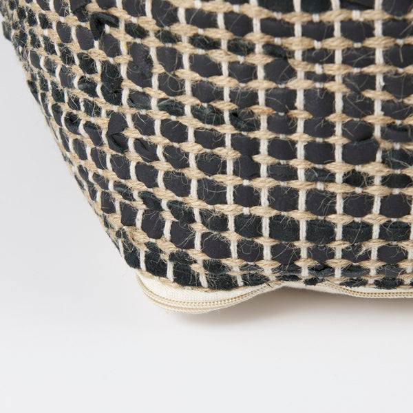 Mercana Aalia Handcrafted Pouf – Versatile Textured Accent for Contemporary and Global-Inspired Spaces Gray Leather & Jute 69561