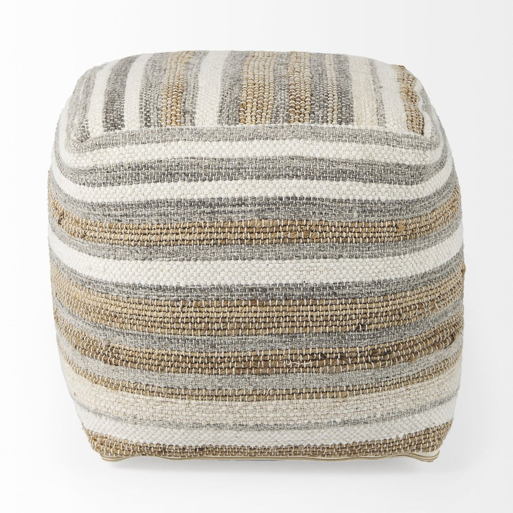 Mercana Aahana Multi-Functional Striped Pouf - Handcrafted Hemp and Cotton Accent for Stylish Interiors 69502