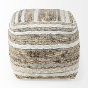 Mercana Aahana Multi-Functional Striped Pouf - Handcrafted Hemp and Cotton Accent for Stylish Interiors 69502