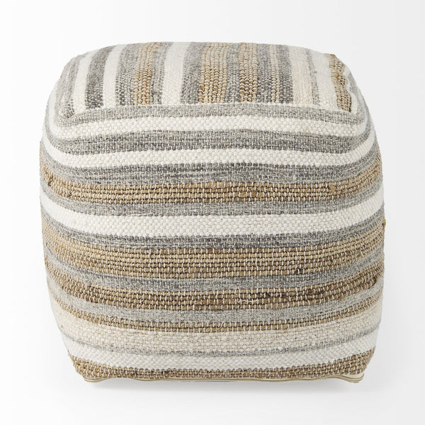 Mercana Aahana Multi-Functional Striped Pouf - Handcrafted Hemp and Cotton Accent for Stylish Interiors 69502