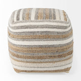 Mercana Aahana 16.0L x 16.0W x 16.0H White/Taupe/Gray Striped Hemp and Cotton Pouf 69502