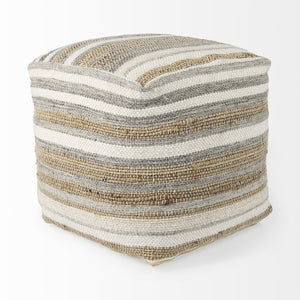 Mercana Aahana Multi-Functional Striped Pouf - Handcrafted Hemp and Cotton Accent for Stylish Interiors 69502