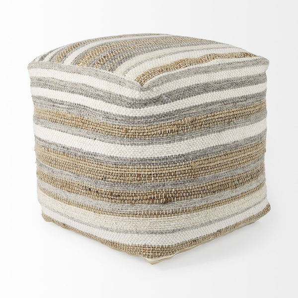 Mercana Aahana Multi-Functional Striped Pouf - Handcrafted Hemp and Cotton Accent for Stylish Interiors 69502