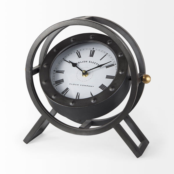 Mercana Gaston Industrial Circular Table Clock – Vintage Charm with Modern Simplicity for Any Space 68083