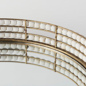 Mercana Decatur Elegant Round Tray with Mirrored Base & White Wooden Beads for Stunning Home Décor Display White Wood | Mirror 68674