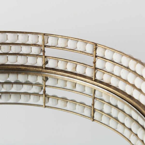 Mercana Decatur Elegant Round Tray with Mirrored Base & White Wooden Beads for Stunning Home Décor Display White Wood | Mirror 68674