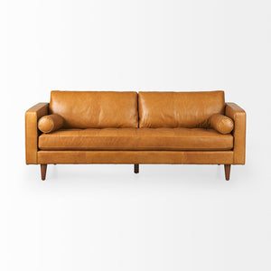Mercana Svend Elegant Tan Leather Sofa - Mid-Century Modern Design with Comfortable Seating for Three Tan Leather | 88L 69639