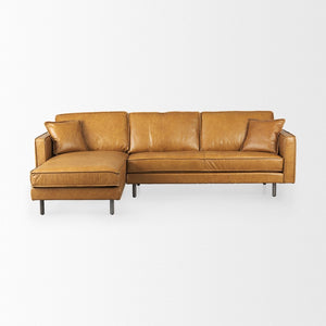 Mercana D'Arcy Mid-Century Modern Sectional Sofa - Luxurious Top-Grain Leather with Stylish Metal Legs Tan Leather | Left Chaise 69647-AB