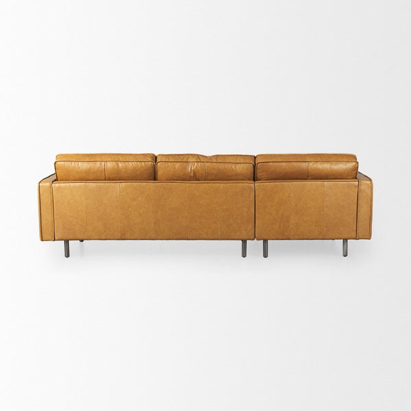 Mercana D'Arcy Mid-Century Modern Sectional Sofa - Luxurious Top-Grain Leather with Stylish Metal Legs Tan Leather | Left Chaise 69647-AB