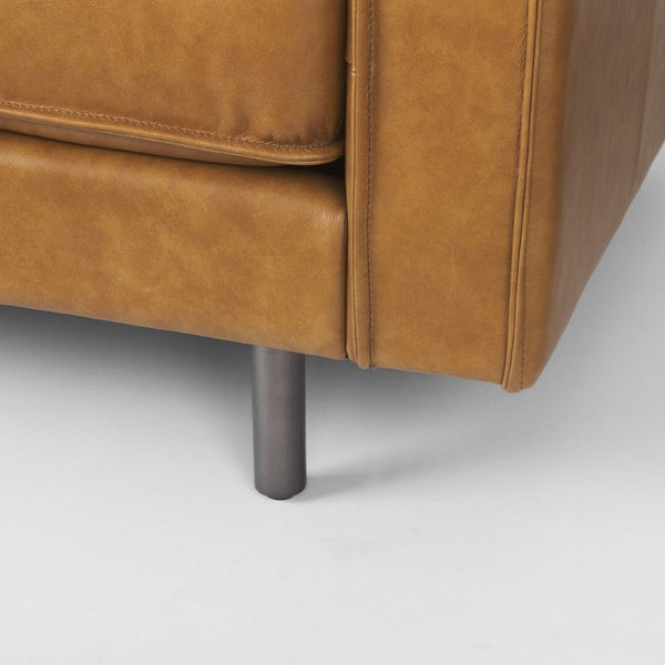 Mercana D'Arcy Mid-Century Modern Sectional Sofa - Luxurious Top-Grain Leather with Stylish Metal Legs Tan Leather | Left Chaise 69647-AB