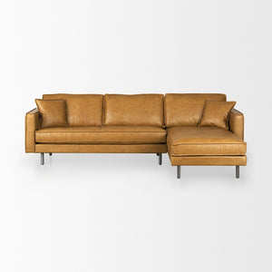 Mercana D'Arcy Mid-Century Modern Sectional Sofa - Luxurious Top-Grain Leather with Stylish Metal Legs Tan Leather | Right Chaise 69646-AB