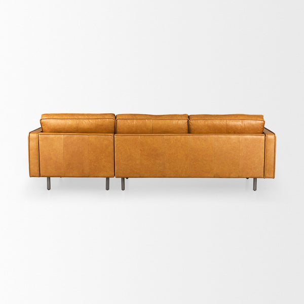 Mercana D'Arcy Mid-Century Modern Sectional Sofa - Luxurious Top-Grain Leather with Stylish Metal Legs Tan Leather | Right Chaise 69646-AB