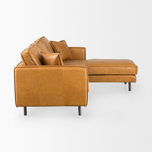 Mercana D'Arcy Mid-Century Modern Sectional Sofa - Luxurious Top-Grain Leather with Stylish Metal Legs Tan Leather | Right Chaise 69646-AB
