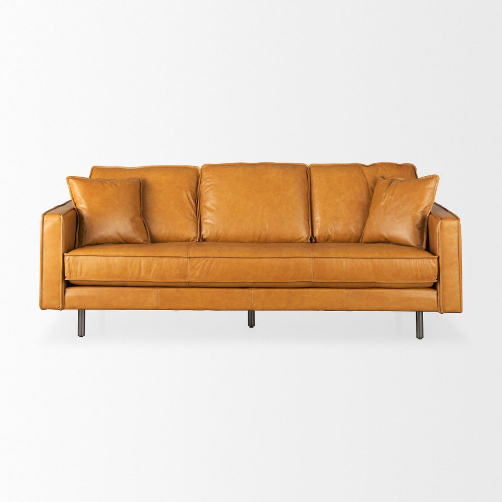 Mercana D'Arcy Mid-Century Modern Leather Seating with Inverted Seams and Metal Legs for Stylish Comfort 69642