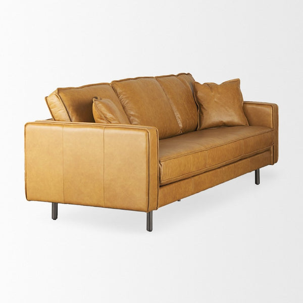 Mercana D'Arcy Mid-Century Modern Leather Seating with Inverted Seams and Metal Legs for Stylish Comfort 69642