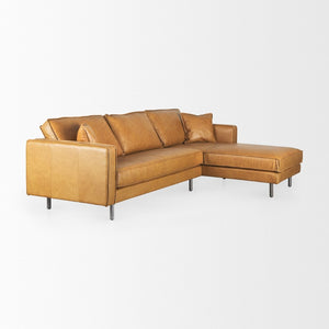 Mercana D'Arcy Mid-Century Modern Sectional Sofa - Luxurious Top-Grain Leather with Stylish Metal Legs Tan Leather | Right Chaise 69646-AB