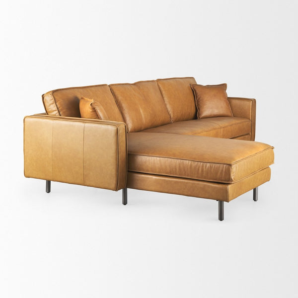 Mercana D'Arcy Mid-Century Modern Sectional Sofa - Luxurious Top-Grain Leather with Stylish Metal Legs Tan Leather | Left Chaise 69647-AB