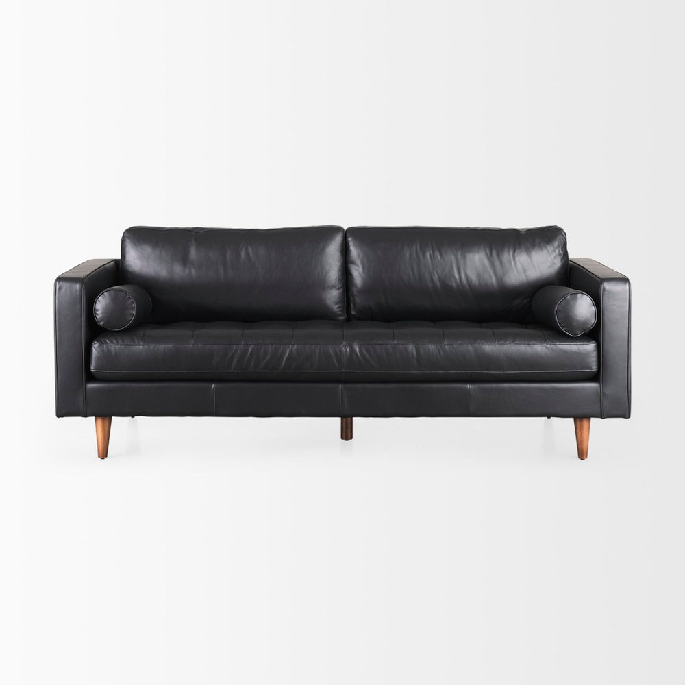 Mercana Svend Elegant Tan Leather Sofa - Mid-Century Modern Design with Comfortable Seating for Three Black Leather | 88L 69641