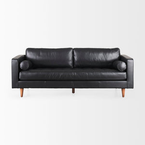 Mercana Svend Elegant Tan Leather Sofa - Mid-Century Modern Design with Comfortable Seating for Three Black Leather | 88L 69641
