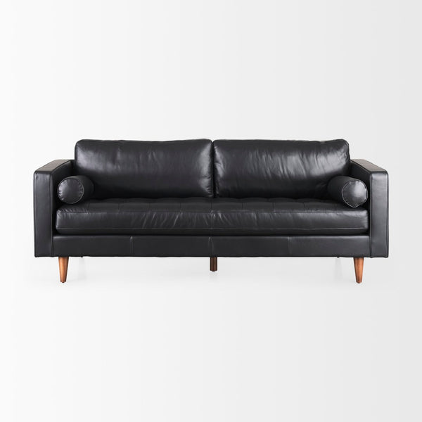 Mercana Svend Elegant Tan Leather Sofa - Mid-Century Modern Design with Comfortable Seating for Three Black Leather | 88L 69641