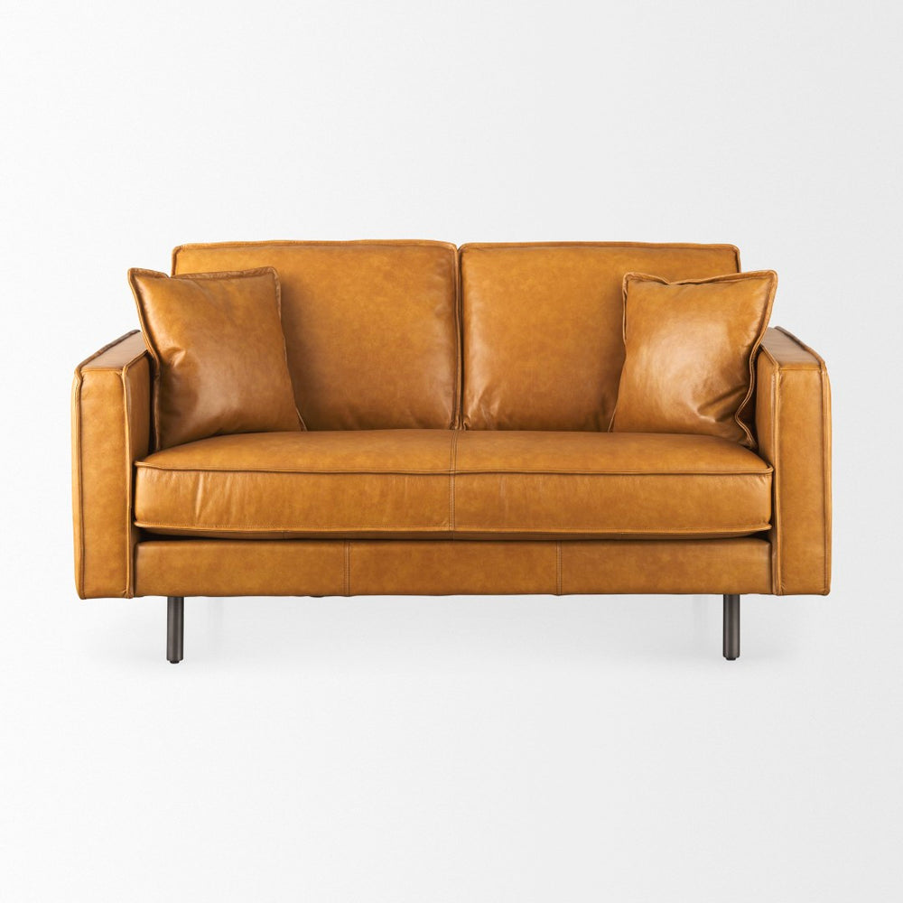 Mercana D'Arcy Mid-Century Modern 65-Inch Leather Sofa with Tailored Details and Luxe Comfort for Living Spaces 69643
