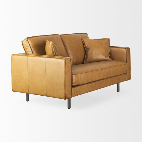 Mercana D'Arcy Mid-Century Modern 65-Inch Leather Sofa with Tailored Details and Luxe Comfort for Living Spaces 69643