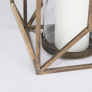 Mercana Ivy Elegant Geometric Metal Lantern - Sculptural Candle Holder for Ambient Home Lighting Decor Gold Metal | 36H 68976