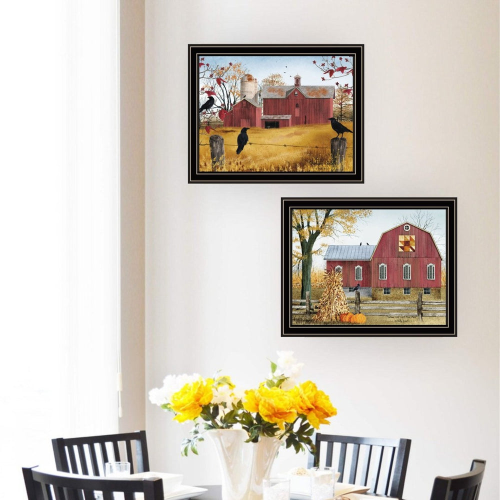 English Elm Trendy Decor 4u Autumn Barn Farmhouse Framed Art Set Rustic Americana Two Panel Wall Print B067P254077