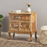 Christopher Knight Home® - Noble House - Culloden Handcrafted Boho Mango Wood Cabinet, Natural and White