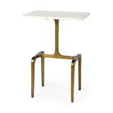 Mercana Preston 17.3L x 11.3W x 22.8H White Marble Top W/Gold Metal Accent Table  69672