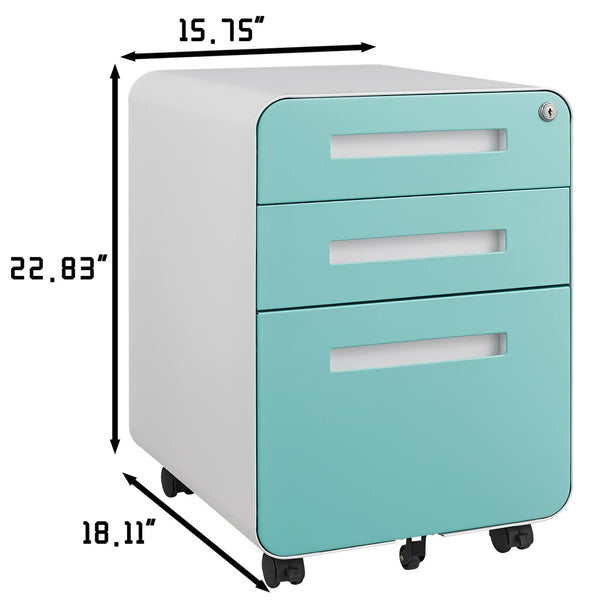English Elm 3 Drawer Rolling Steel File Cabinet with Locking Drawers and Anti-tip Wheeled Base W1247P189967