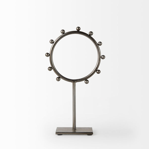 Mercana Elio Industrial-Style Decorative Hoop with Studded Rim for Modern Home Accents and Displays Gunmetal Gray Metal | 13.2H 69678