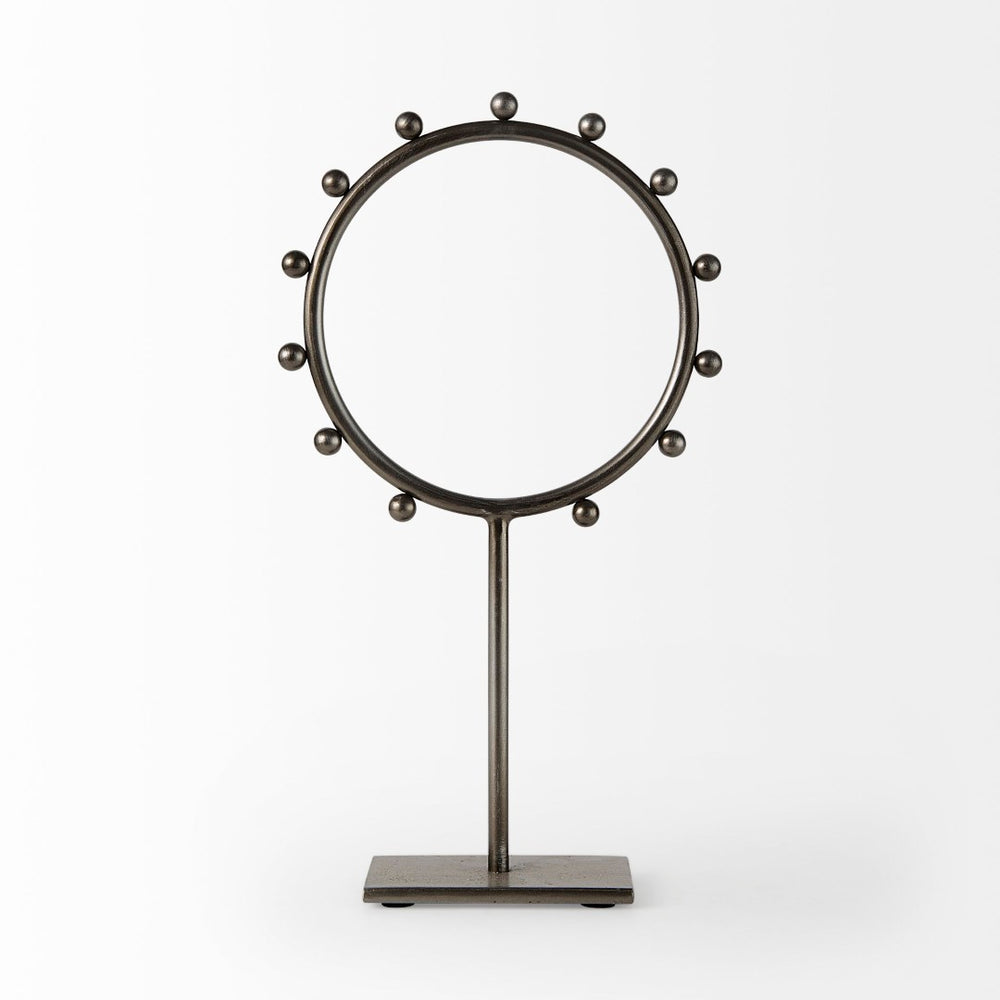 Mercana Elio Industrial-Style Decorative Hoop with Studded Rim for Modern Home Accents and Displays Gunmetal Gray Metal | 15 H 69679