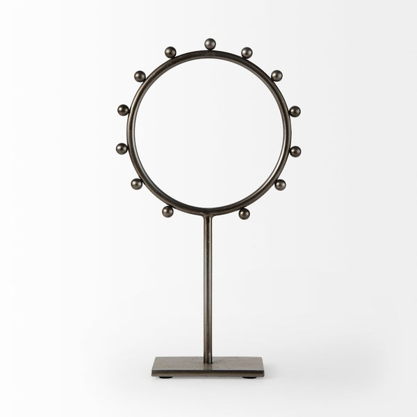 Mercana Elio Industrial-Style Decorative Hoop with Studded Rim for Modern Home Accents and Displays Gunmetal Gray Metal | 15 H 69679