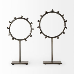 Mercana Elio Industrial-Style Decorative Hoop with Studded Rim for Modern Home Accents and Displays Gunmetal Gray Metal | 15 H 69679