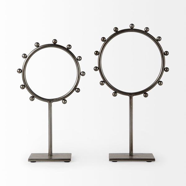 Mercana Elio Industrial-Style Decorative Hoop with Studded Rim for Modern Home Accents and Displays Gunmetal Gray Metal | 15 H 69679