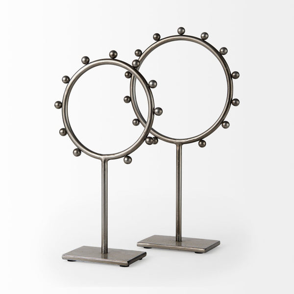 Mercana Elio Industrial-Style Decorative Hoop with Studded Rim for Modern Home Accents and Displays Gunmetal Gray Metal | 15 H 69679