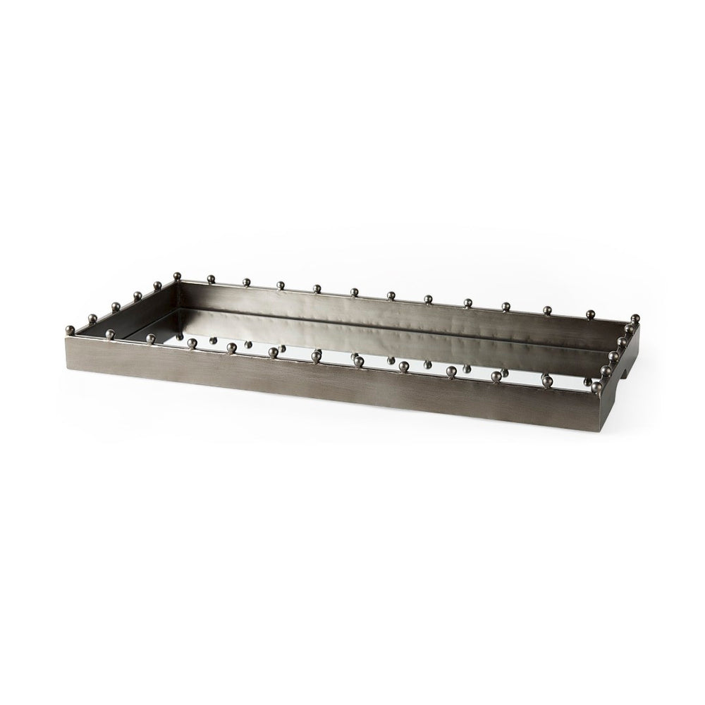 Mercana Elio Sleek Industrial Rectangle Tray with Mirrored Base and Decorative Studs for Stylish Decor 69682