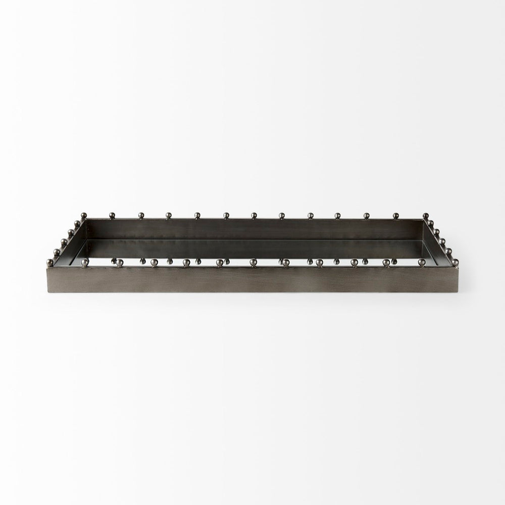 Mercana Elio Sleek Industrial Rectangle Tray with Mirrored Base and Decorative Studs for Stylish Decor 69682