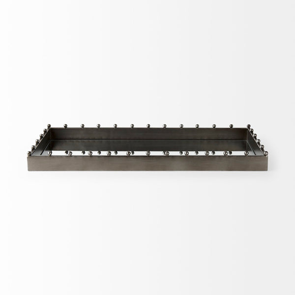 Mercana Elio Sleek Industrial Rectangle Tray with Mirrored Base and Decorative Studs for Stylish Decor 69682