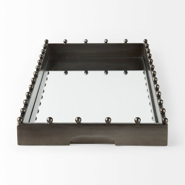 Mercana Elio Sleek Industrial Rectangle Tray with Mirrored Base and Decorative Studs for Stylish Decor 69682