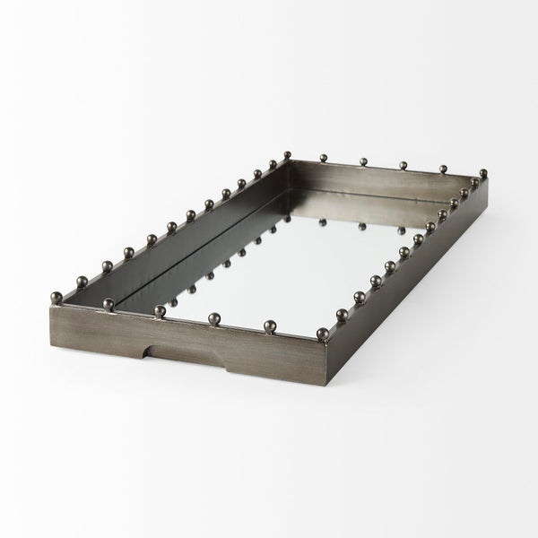 Mercana Elio Sleek Industrial Rectangle Tray with Mirrored Base and Decorative Studs for Stylish Decor 69682